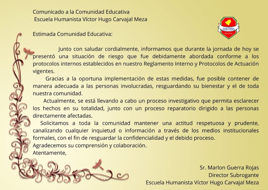 Estudiante de 12 años ataca con cuchillo cocinero a psicólogo de escuela en Taltal